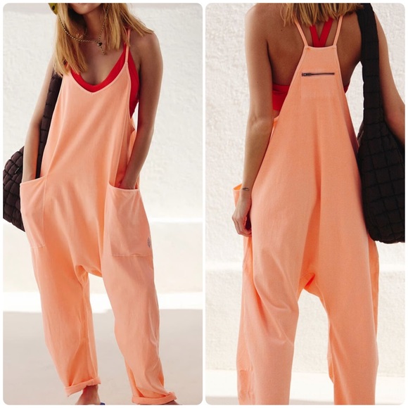 free people movement Pants - Free People Movement Hot Shot Onesie Romper Peach Athleisure Pockets Size Medium